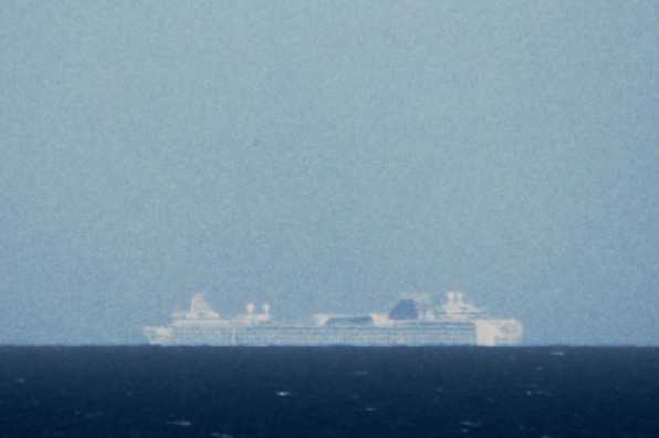 17 May 2020 - 19-27-01 
Cruise liners are major victims of the lockdown. Many are anchored off Weymouth. Every so often one of them takes a little jaunt down the channel to recharge its batteries (or something like that). This is Ventura on the horizon.She's a heck of a long way off the Dartmouth coast.
------------------------------
P&O cruise ship MV Ventura  291 m